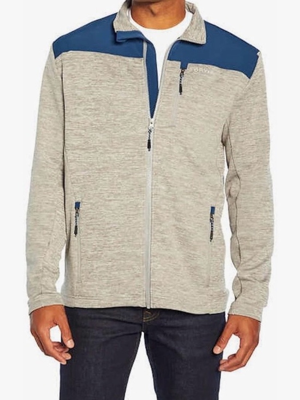 Orvis Light Heather Gray & Blue Full-Zip Sweater Jacket